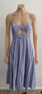$109 • Buy Scanlan & Theodore Blue Stripe Cut Out Cotton Dress Size 6 Fit