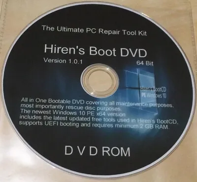 £2.99 • Buy Hiren's Boot Disc On Dvd For Any Computer Recovery Repair Windows 7 8 10 & 11