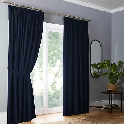 Pencil Pleat Blackout Curtains Energy Saving Tape Top Thermal Curtain Panels UK • £29.74