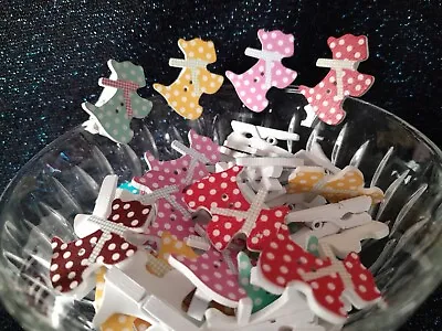 20 Dog Assorted Coloured Embellishment On Mini White Wooden Pegs*Lucky Dip*    • £4.49