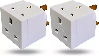 X2 2 Way 3 Pin Adapter Socket House Hold Multi Plug Uk Mains 13amp Double Socket • £5.49