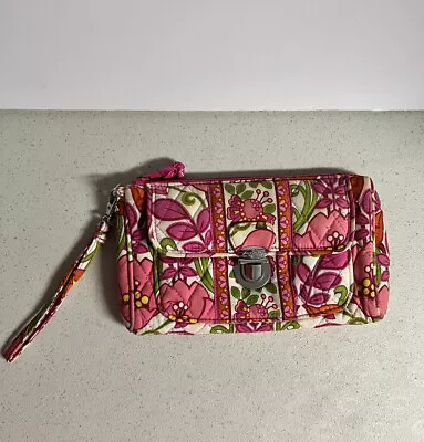 Vera Bradley Lilli Bell Push Lock Wristlet Bag Wrist Strap Pink Floral • $12