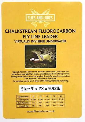  Chalkstream  Fluorocarbon 9' Fly Line Tapered Leader 7 Sizes. 1st Class Post • £6.29