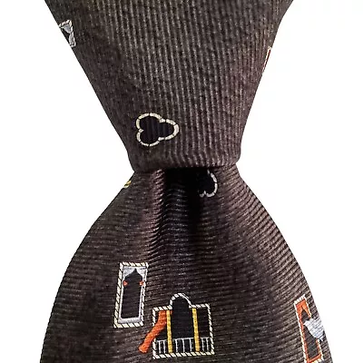 BVLGARI SEVENFOLD Men's Silk XL Necktie ITALY Luxury BIRD HOUSES Gray/Multi GUC • $90.99