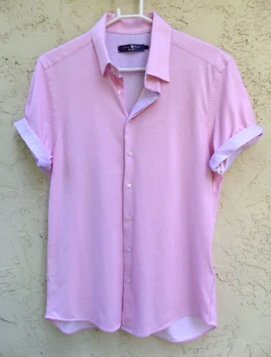 $14.99 • Buy ✅STONE ROSE MENS Sz L  POLKA DOT  S/S BUTTON DOWN STRETCH GOLF SHIRT~ 43  CHEST