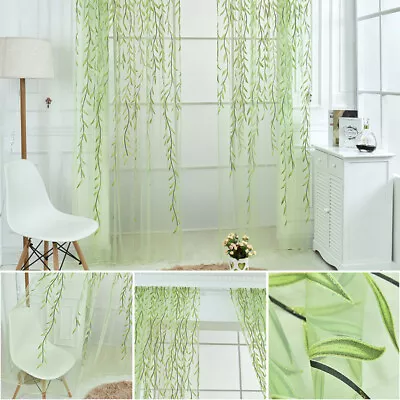 Willow Leaves Printed Window Sheer Curtain Muslin Cool Voile Drape Home Office • $9.88