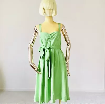 J. Crew Apple Green Silk A Line Fit And Flare  Dress SZ 8 • $59