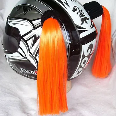 ORANGE Helmet Pigtails..(Pair) Motorcycle Bike .Helmet Hair  14  Each ... ORAN • $22.69
