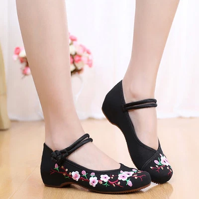 £12.16 • Buy Women Canvas Shoes Chinese Embroidered-Flower-Oxford Mary Jane Sandal Size 1-8