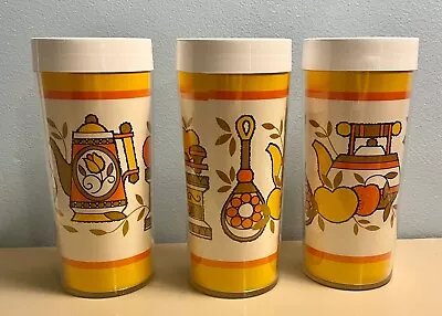 Set 3 Vintage MCM Thermo Serv Insulated Cups Tumblers 70s Yellow Orange Kitchen • $21.99