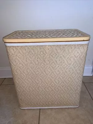 VINTAGE Wicker Hamper By Burlington  Basket Company MCM Hamper 22.5x20 • $49