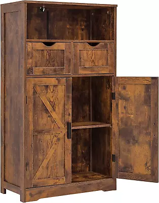 Floor Storage Cabinet With 2 Adjustable Drawers & 2 Barn Doors Standing Cupboar • $164.99