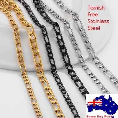 Figaro  Cuban Chain Necklace  Men Women Punk Stainless Steel Single Gold Silver • $8.46