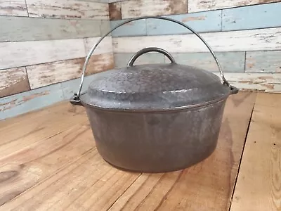 Vintage Hammered Cast Iron #8 Dutch Oven  Lid And Handle Unmarked  • $85