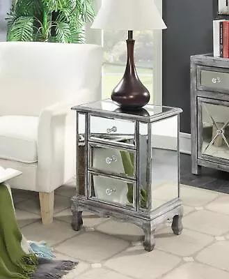 Hollywood Glam 3-Drawer Mirrored End Table With Weathered Finish • $248.29