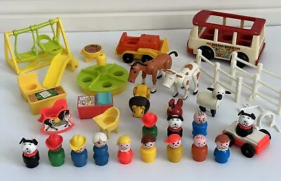 Vintage Little People Lot Farm Animals Mini Bus Bulldozer School Nursery++ • $25.99