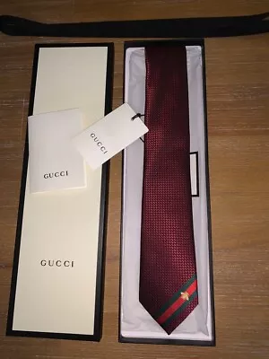 GUCCI Men's Silk Tie With Bee Web Red NWT Widest 2.75  • $129.99