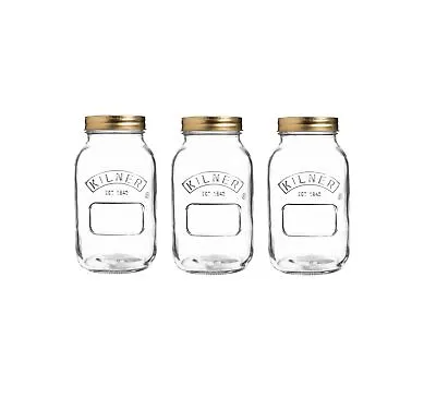 £13.99 • Buy 3 Kilner 1L Screw Top Preserve Jars Round Food Storage Jar Jams Pickles Chutney