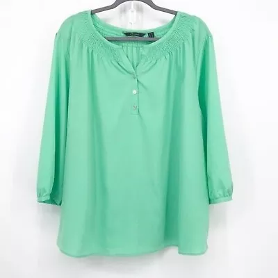 C. Wonder  Caroline  Split Button Neck Blouse With Smocking Spring Green Sz 22 • $20