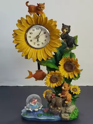 Vintage Cardona Quartz Sunflowers Cats And Fish Mantel Pendulum Clock 13  Tall • $85.64