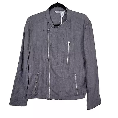 Zara Man Moto Jacket Men Size L Linen Asymmetrical Zipper Zip Pockets Gray Grey • $43.96