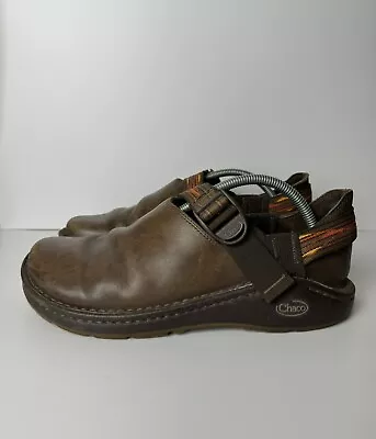 EUC Chaco Ped Shed Brown Leather Slip On Clogs Shoes Vibram Soles Men's Size 9.5 • $49.80