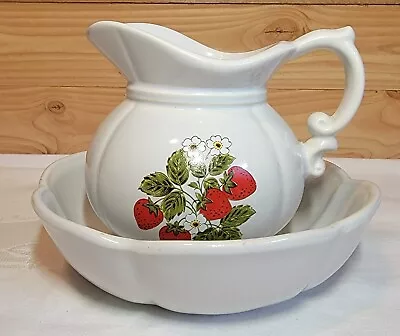 VINTAGE McCoy Pottery USA Strawberry Country Pitcher & Bowl Wash Basin Set #7528 • $13.25