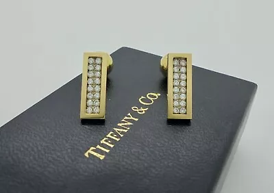 Vintage Tiffany & Co. Rectangular Diamond Cufflinks In 18k Yellow Gold C.1970's • $2472.47