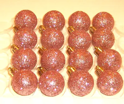 Pink Christmas Mini Ornaments Glitter 16 Miniature Balls Non Shatter 7/8  27mm • $10.95