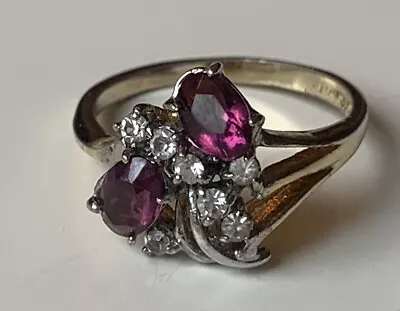 Vintage 14k Yellow & White Gold Filled Faux Amethyst Ring Sz 6.75 • $17