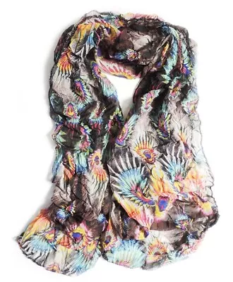 New Vintage Spring Crinkled Feather Print Shawl Scarf Wrap Ck089 / Fuchsia • $9.99