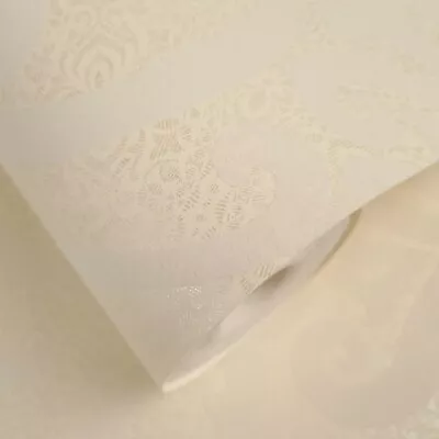 Fine Decor - Cream & Ivory Intricate Textured Damask Feature Wallpaper - DL22801 • £7.99