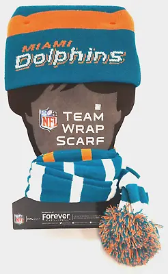 Miami Dolphins Football Team Logo NFL 60  Wrap Knit Scarf Pom Toboggan Hat • $9.99