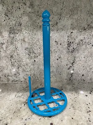 Vintage Farmhouse Style Cast Iron Bright TealTurquoise Enamel Paper Towel Holder • $15