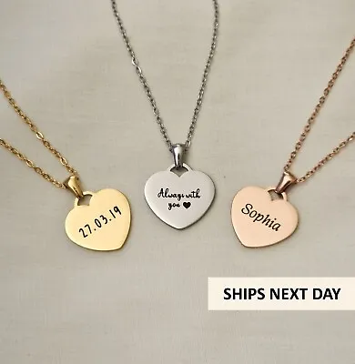 Personalised Custom Engraved Heart Necklace. Name Date Necklace. Gift For Her. • £9.99