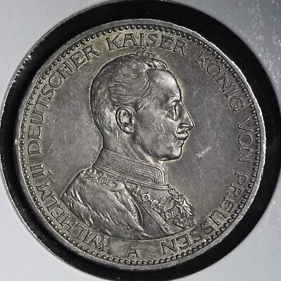 1913-A Germany Prussia 5 Marks Silver Coin CHOICE AU/BU Beautiful!! E817 • $87.11