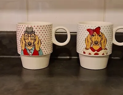 £20 • Buy Queenwest Trading Co. Set Of Two His & Hers Stackable Mugs. Dogs. Mint Condition