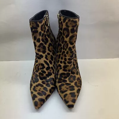 Vince Camuto Nandi Leopard Cow Hair Heeled Ankle Boots Size 9M Pointed Toe • $32