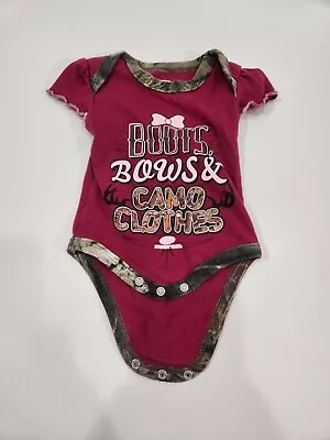 Mossy Oak Newborn Baby Girl Boots And Bow And Camo T Shirt Pink One Piece Snap • $6.26