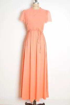 Vintage 70s Dress Peach Tiered Disco Prom Long Maxi Dress Clothing S • $34