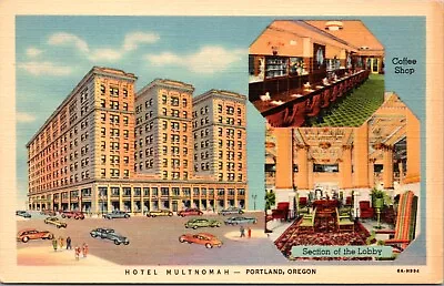 Linen Postcard Multiple Views Of Hotel Multnomah In Portland Oregon • $8