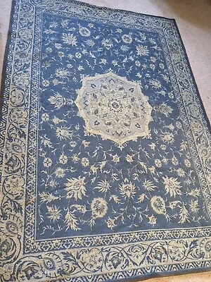 Antique Laura Ashley Aubusson Rug Cotton Wool Deco America Jacquard Chinese Blue • $154.14