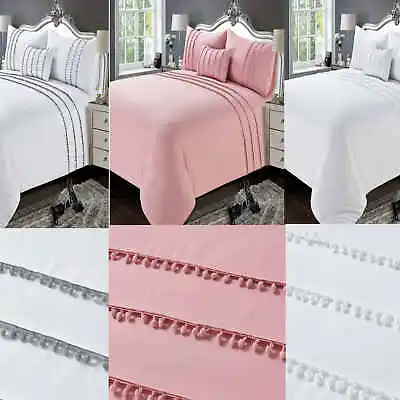 Quilt Duvet Covers Bedding Sets Single Double King Pink Grey White   POM POM   • £5.53