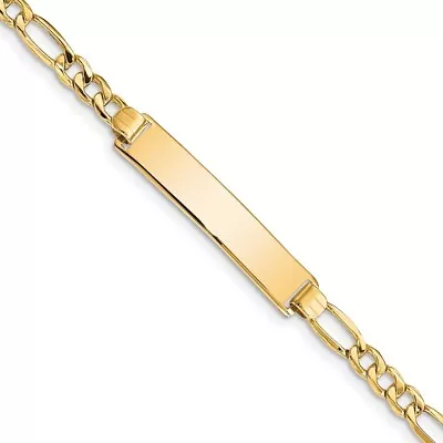 10k Yellow Gold Semi-solid Figaro Link ID Bracelet For Women Men • $328