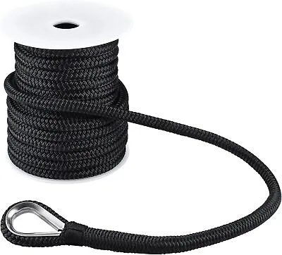 3/8  X 100 Ft Double Braid Nylon Anchor Line Anchor Rope Marine Rope Black • $28.99