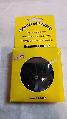 Vtg Leather Coin Purse Change Pouch Spiral Squeeze Twisted Pinwheel Black W/ Box • $5