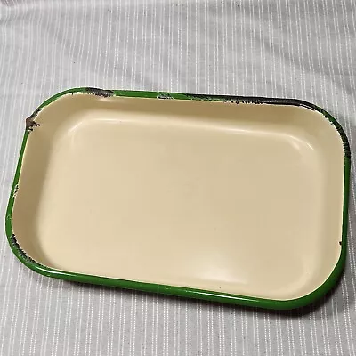 Vintage Enamelware Baking Pan - Cream Green Trim (12 ×7½ ) • $24