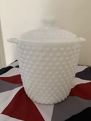 Vintage Anchor Hocking Hobnail Milk Glass Ice Bucket Lidded Canister Cookie Jar • $40