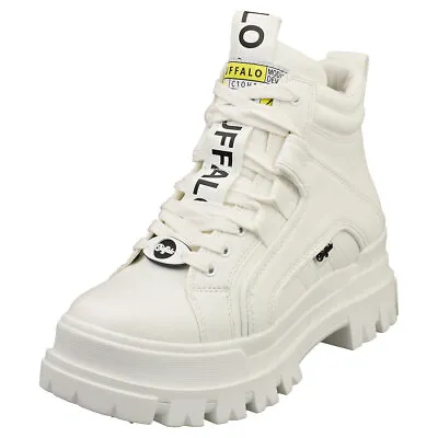 Buffalo Aspha Nc Mid Vegan Womens White Platform Boots • $221.74