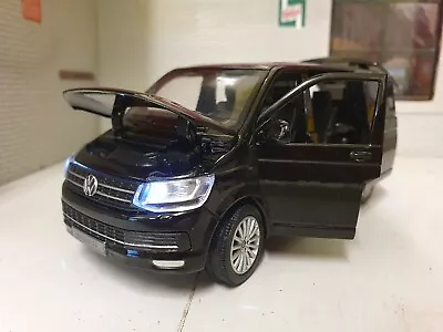 VW Transporter Multivan T6 2016 Black Doors Open Lights 1:32 Scale Diecast Model • £20.95